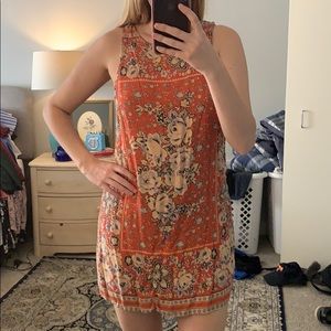 Floral burnt orange sleeveless shift dress
